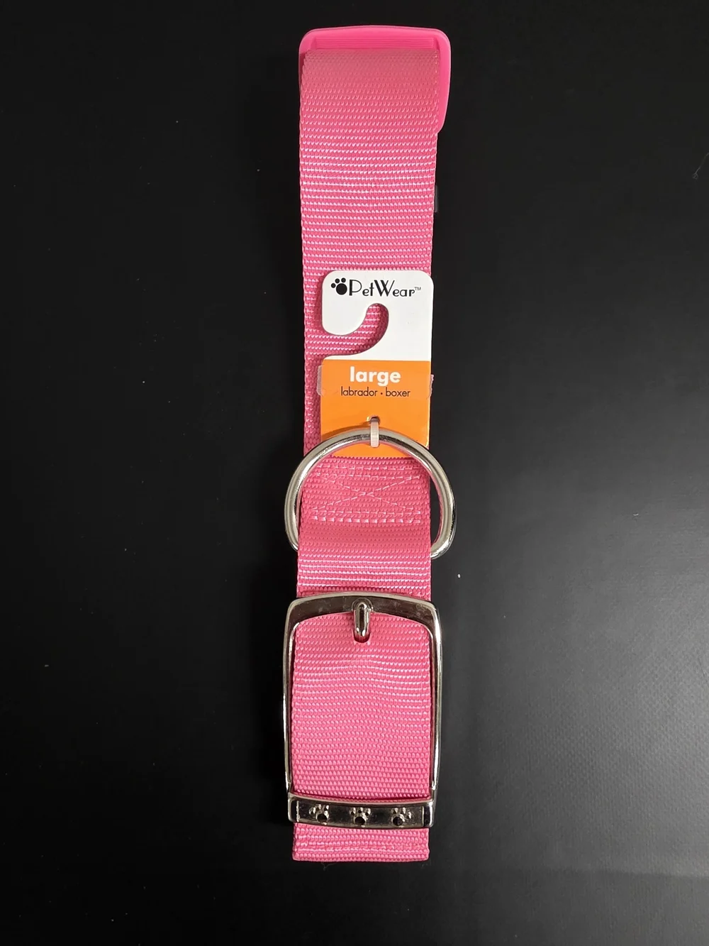 NWT PetWear Hot Pink Nylon Dog Collar Metal Buckle Large